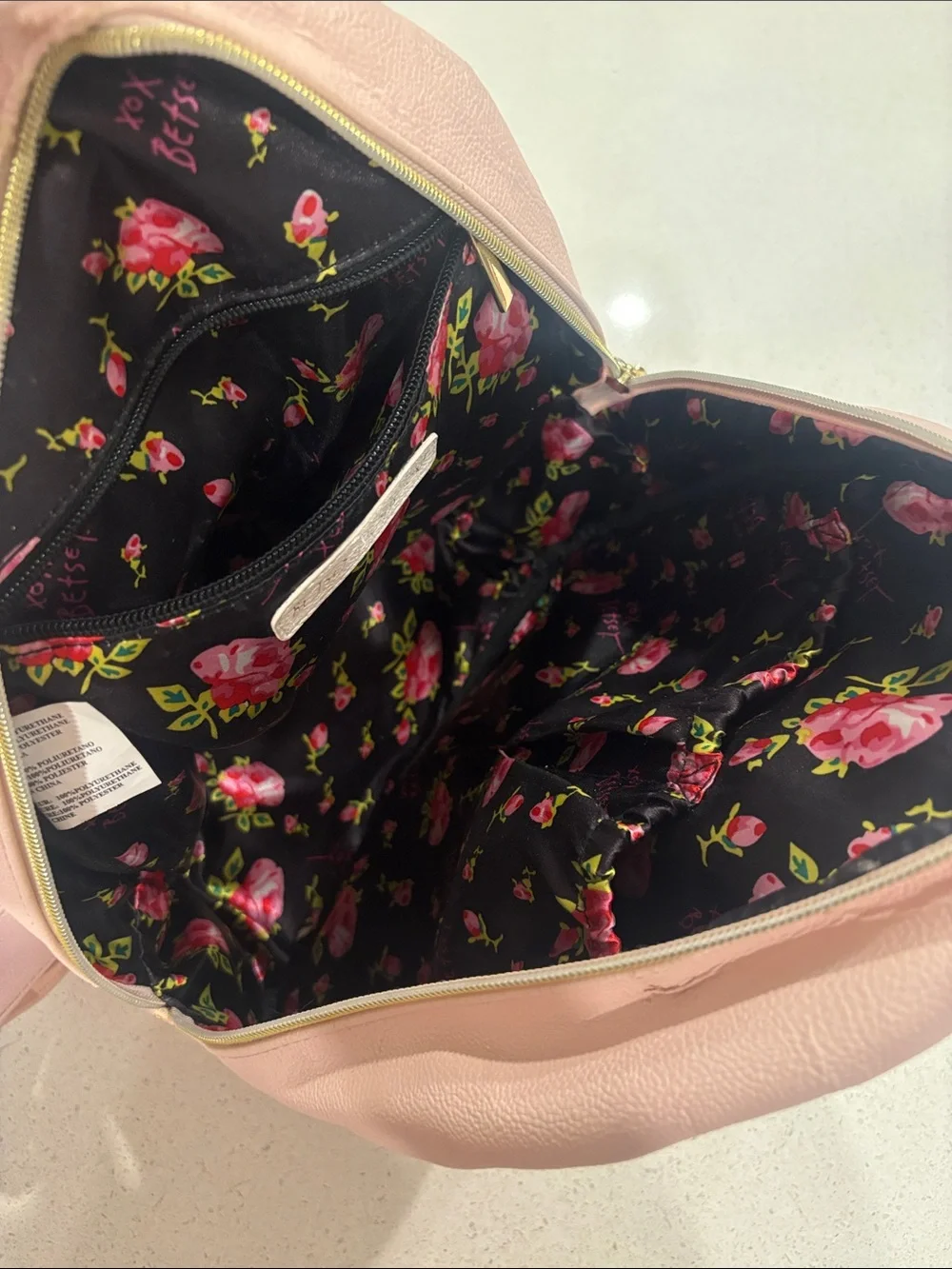 Pink Betsey Johnson Quilted Heart Backpack with Bow Accent